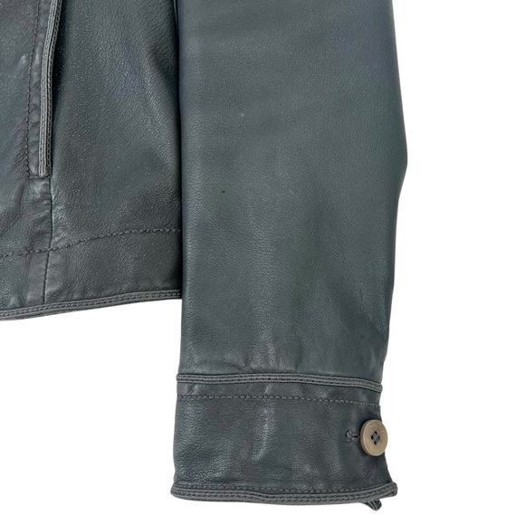 Vintage Emporio Armani Black Gray Distressed Genuine Leather Blazer Style Jacket - Picture 5 of 12